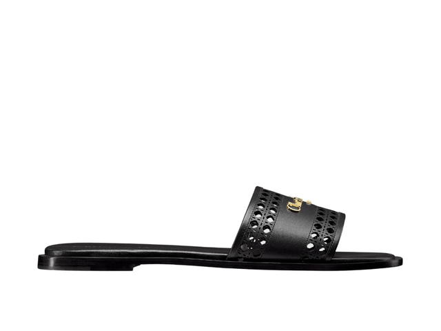 Dior Dior D-Lane Slide Black Calfskin with Openwork Microcannage Motif Black (W) - view 1