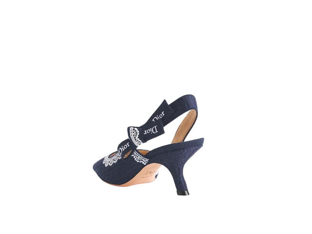 Dior Dior J'Adior Slingback Pump Blue Oblique Embroidered Cotton White Lace - view 2