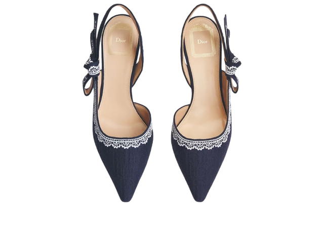 Dior Dior J'Adior Slingback Pump Blue Oblique Embroidered Cotton White Lace - view 3