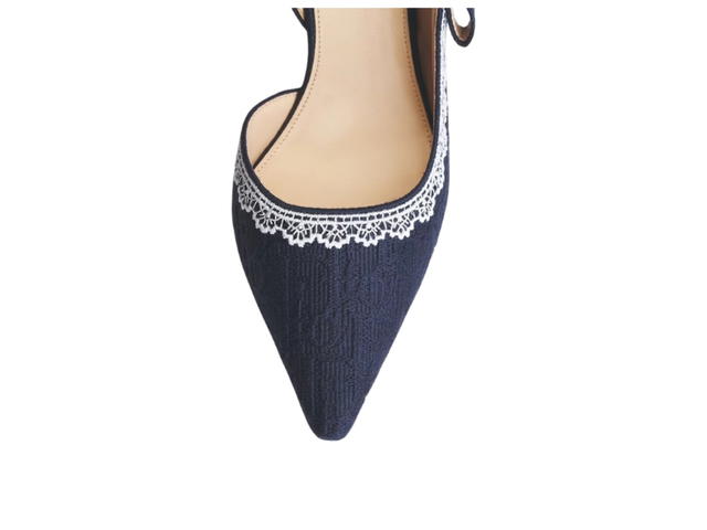 Dior Dior J'Adior Slingback Pump Blue Oblique Embroidered Cotton White Lace - view 4