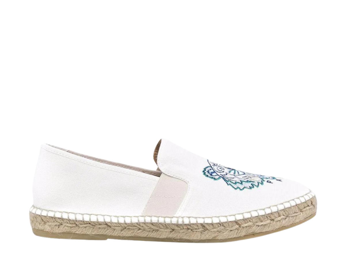 Kenzo Kenzo Tiger Head Motif Flat Espadrilles In Rubber Cotton White