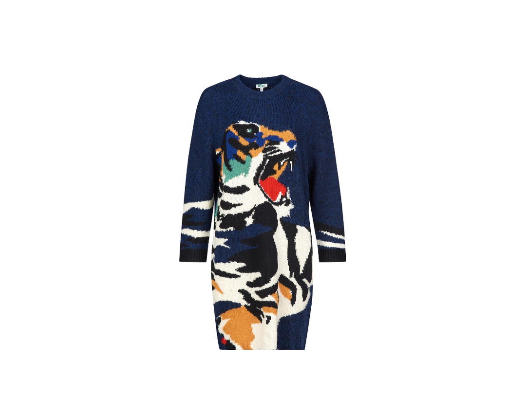 Kenzo Kenzo Robe Au Genou Tiger Head Blue