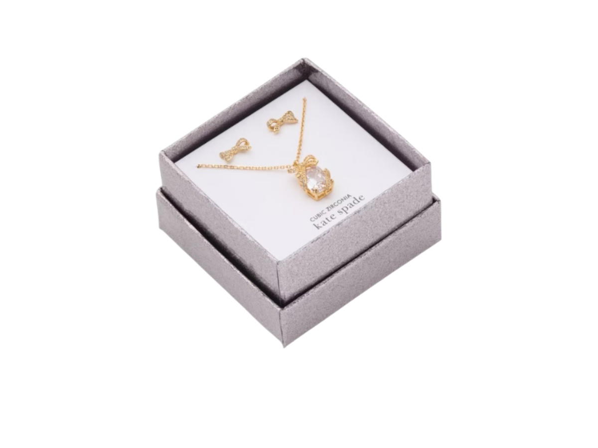 Kate Spade Kate Spade Pave Present Pendant And Studs Boxed Clear/Gold