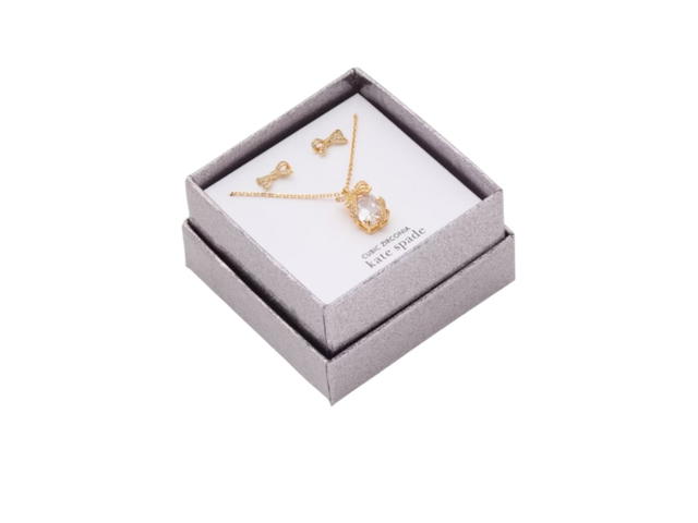 Kate Spade Kate Spade Pave Present Pendant And Studs Boxed Clear/Gold - view 1