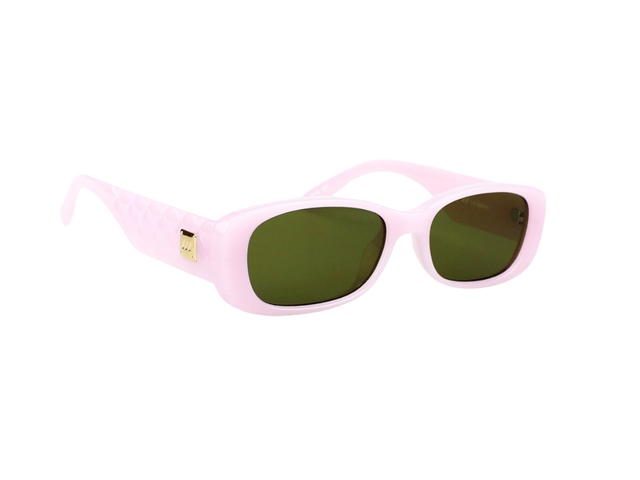 Le Specs Le Specs Unreal Quilted 2202475 In Pink Acetate Frame-Square Logo With Green Lenses - view 3