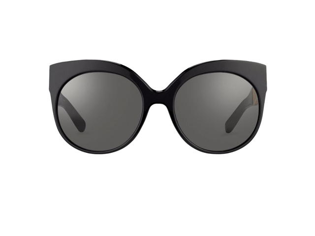 Linda Farrow Linda Farrow 388 C1 Cat Eye Sunglasses In Black Acetate Frame-gold Titanium Cage With Grey Lenses - view 1