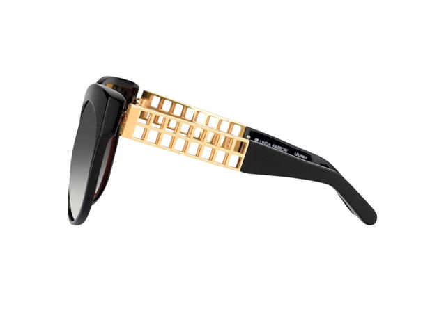 Linda Farrow Linda Farrow 388 C1 Cat Eye Sunglasses In Black Acetate Frame-gold Titanium Cage With Grey Lenses - view 3