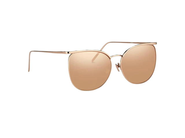 Linda Farrow Linda Farrow 509 C3 Browline Sunglasses In Rose Gold Titanium Frame With Rose Gold Lenses - view 2