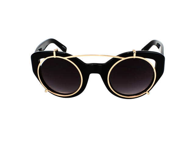 Linda Farrow Linda Farrow Erdem 5 C4 Sunglasses In Black Acetate Frame-gold With Grey Lenses - view 1