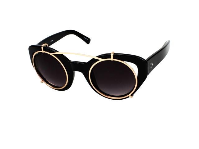 Linda Farrow Linda Farrow Erdem 5 C4 Sunglasses In Black Acetate Frame-gold With Grey Lenses - view 2