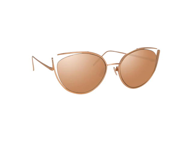 Linda Farrow Linda Farrow Fontaine C3 Cat Eye Sunglasses In Rose Gold Titanium Frame With Rose Gold Lenses - view 2