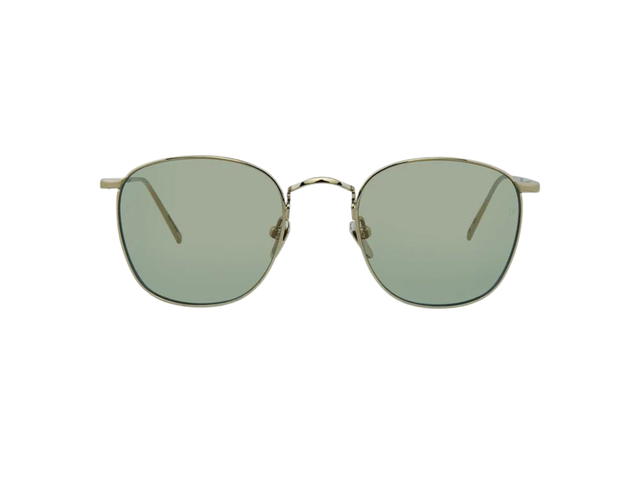 Linda Farrow Linda Farrow Simon C10 Square Sunglasses In White Gold Titanium Frame With Light Blue Lenses - view 1