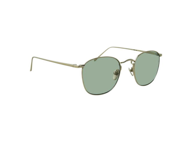 Linda Farrow Linda Farrow Simon C10 Square Sunglasses In White Gold Titanium Frame With Light Blue Lenses - view 2
