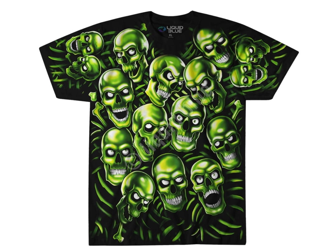 Liquid Blue Liquid Blue Skull Pile Green T-Shirt Black
