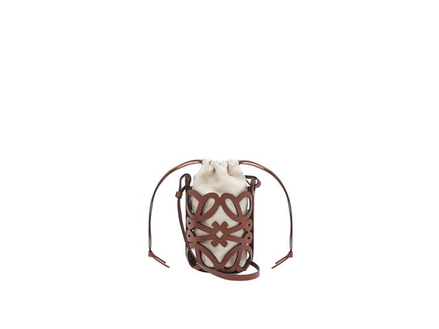 Loewe Loewe Anagram Cut-Out Pocket In Classic Calfskin And Canvas Tan Ecru - view 1