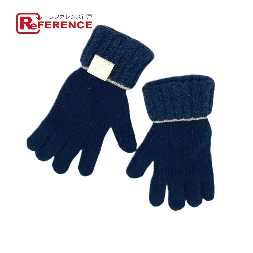 Loewe LOEWE Anagram logo Gloves Leather Tag Leather Tag gloves wool Navy