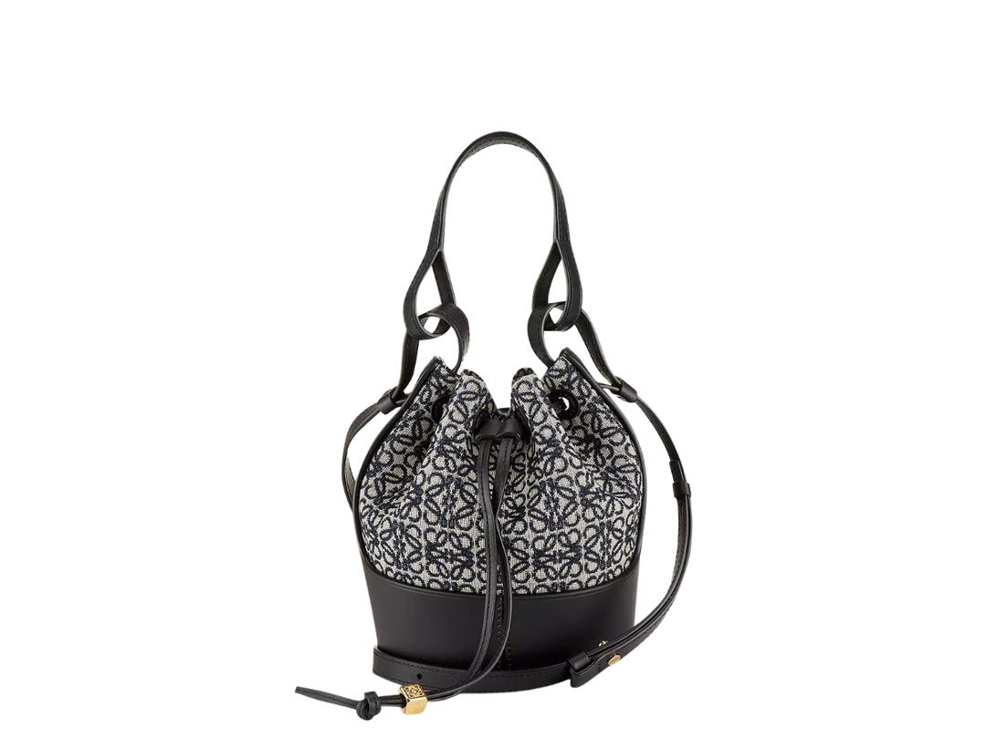 Loewe Loewe Balloon Mini Bucket Bag In Jacquard Fabric And Leather With Gold Hardware Black