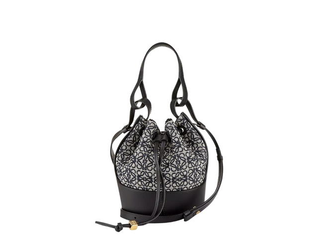 Loewe Loewe Balloon Mini Bucket Bag In Jacquard Fabric And Leather With Gold Hardware Black - view 1