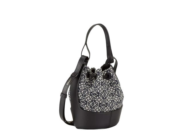 Loewe Loewe Balloon Mini Bucket Bag In Jacquard Fabric And Leather With Gold Hardware Black - view 2