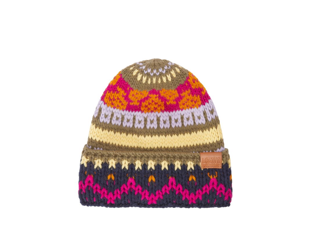 Loewe Loewe Beanie In Wool Dark Blue Multicolor