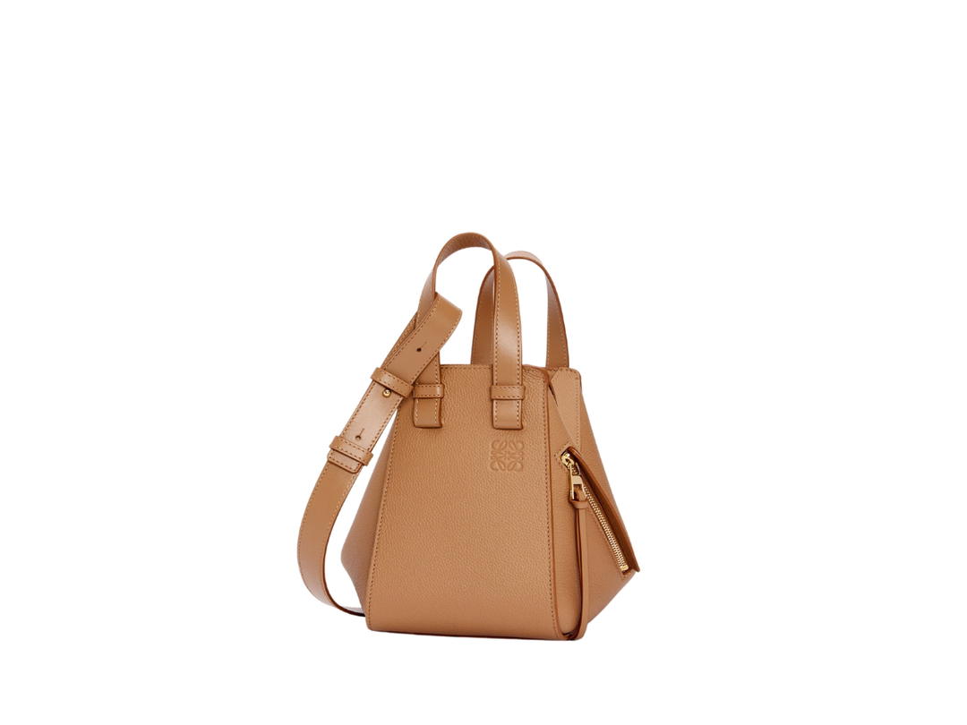 Loewe Loewe Compact Hammock Bag In Soft Grained Calfskin With Gold Metallic Hardware Toffee