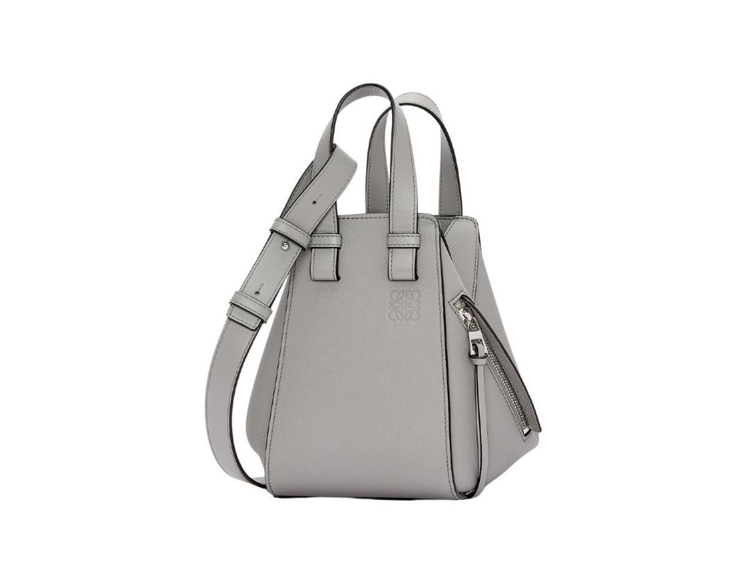 Loewe Loewe Compact Hammock Bag In Soft Grained Calfskin With Palladium Pearl Grey