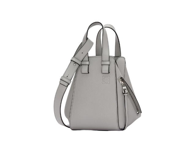 Loewe Loewe Compact Hammock Bag In Soft Grained Calfskin With Palladium Pearl Grey - view 1