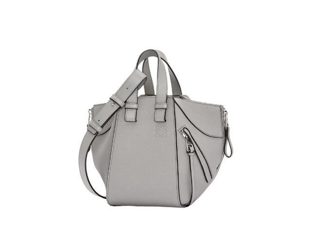 Loewe Loewe Compact Hammock Bag In Soft Grained Calfskin With Palladium Pearl Grey - view 2