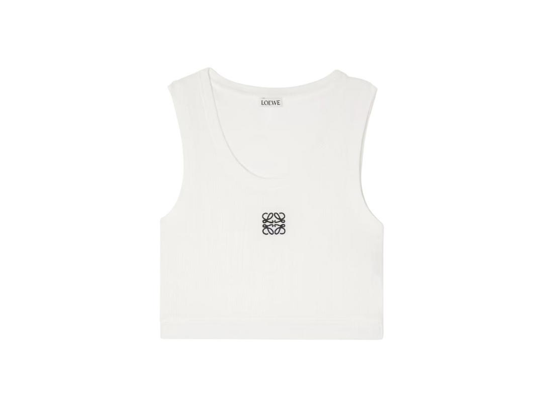 Loewe Loewe Cropped Anagram Tank Top In Cotton White Navy Blue
