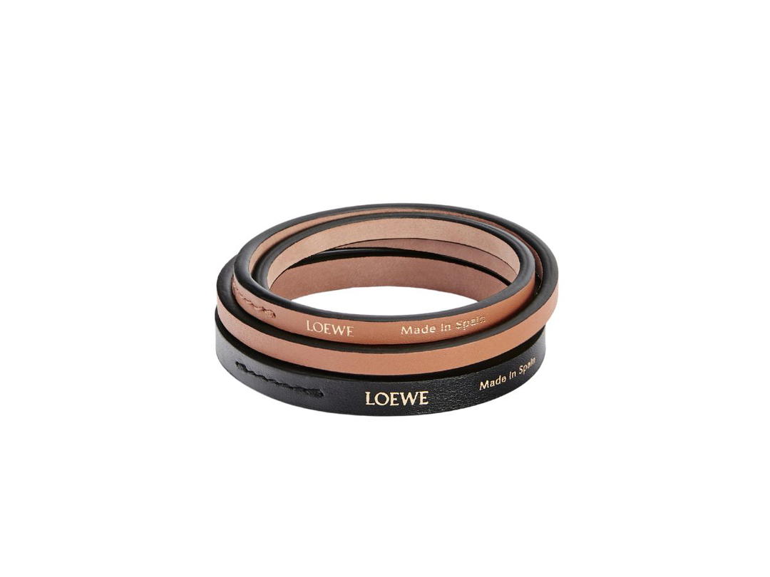 Loewe Loewe Double Bangle Set In Classic Calfskin With Gold Foil Embossed Black-Tan