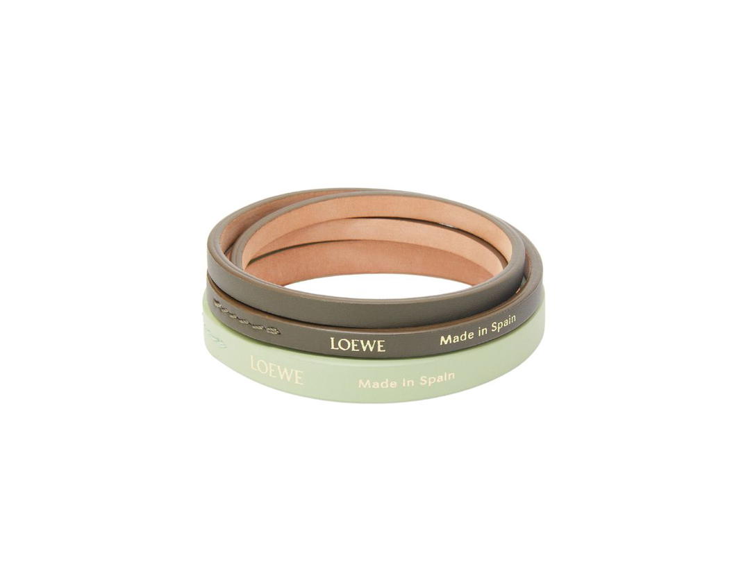 Loewe Loewe Double Bangle Set In Classic Calfskin With Gold Foil Embossed Light Pale Green-Dark Khaki Green