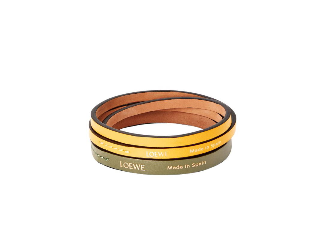 Loewe Loewe Double Bangle Set In Classic Calfskin With Gold Foil Embossed Yellow-Avocado