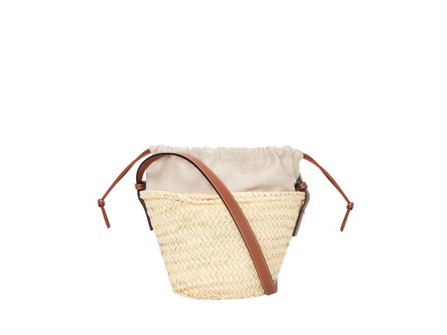 Loewe Loewe Drawstring Bucket Bag In Palm Leaf And Calfskin With Palladium Metallic Colour Natural Tan - view 2