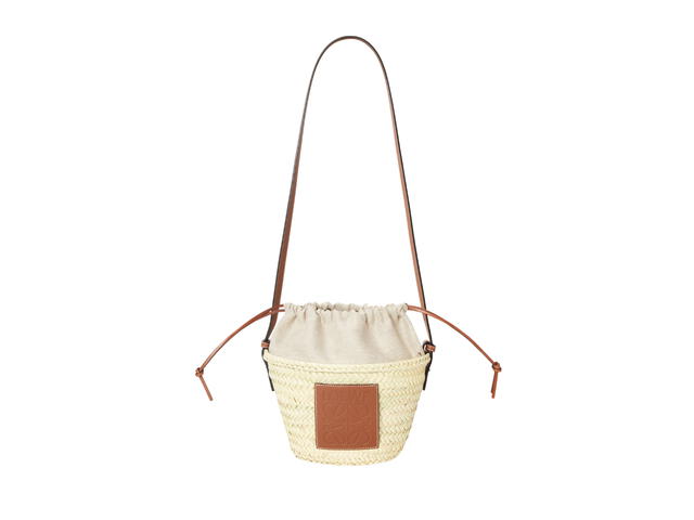 Loewe Loewe Drawstring Bucket Bag In Palm Leaf And Calfskin With Palladium Metallic Colour Natural Tan - view 3