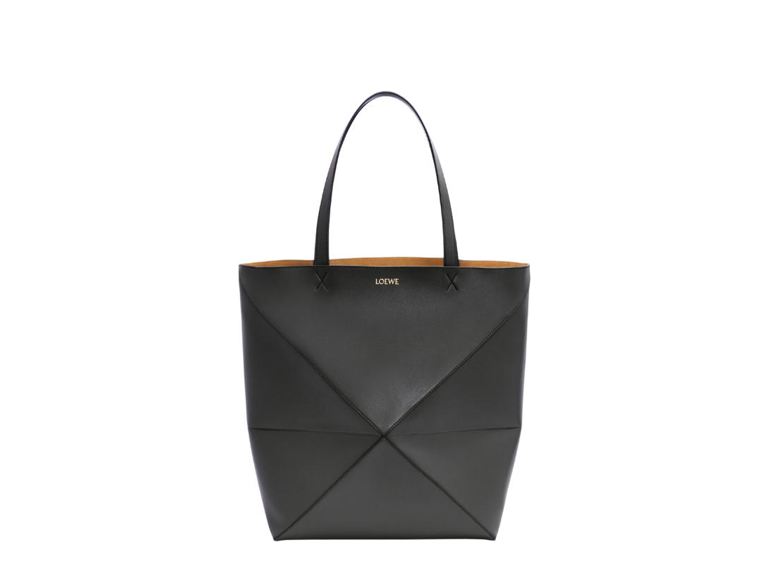 Loewe Loewe Large Puzzle Fold Tote In Shiny Calfskin With Gold Embossed Black