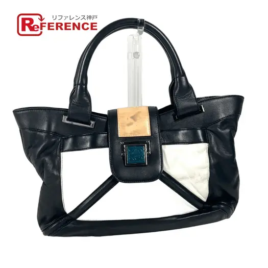 Buy LOEWE Logo Anag Lamb Hand Bag Shoulder Bag Tote Bag Leather Black/White at Sasom – Authentic and Ready to Ship