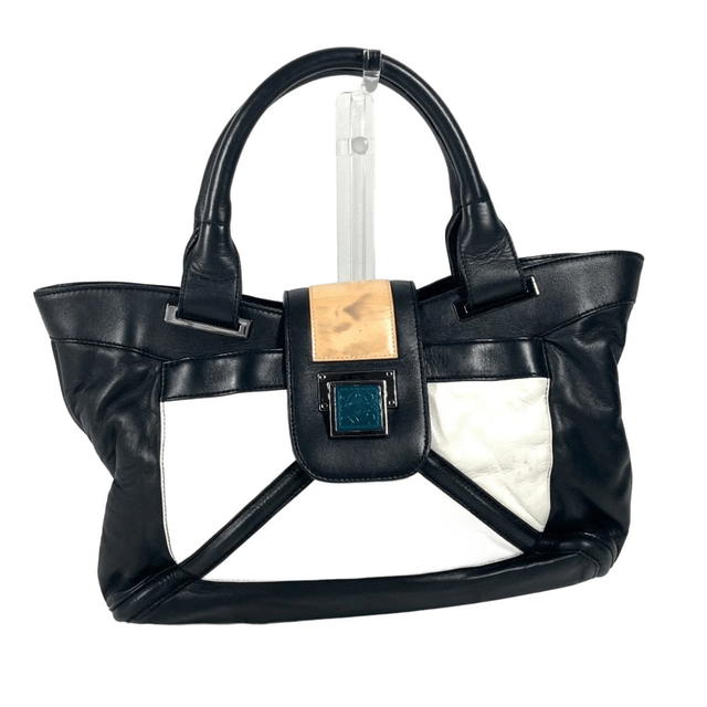Loewe LOEWE Logo Anag Lamb Hand Bag Shoulder Bag Tote Bag Leather Black/White - view 2