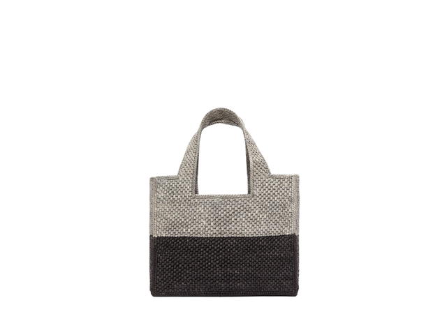 Loewe Loewe Mandragora Small Loewe Font Tote In Raffia With Palladium Metallic Hardware Pearl Grey-Dark Grey - view 2