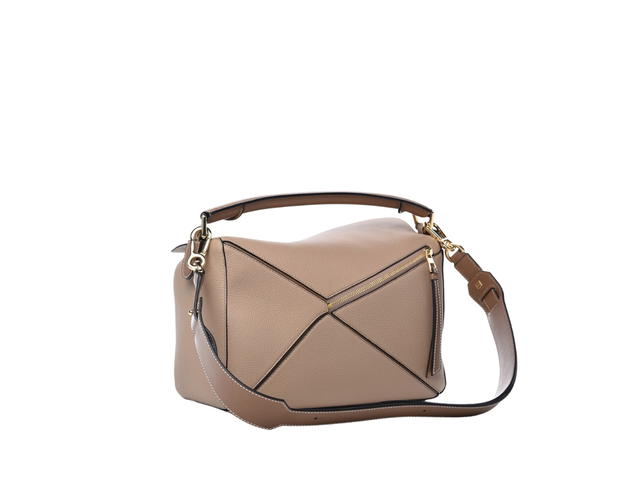 Loewe Loewe Medium Puzzle Bag In Grained Calfskin With Gold Metallic Sand Mink - view 2