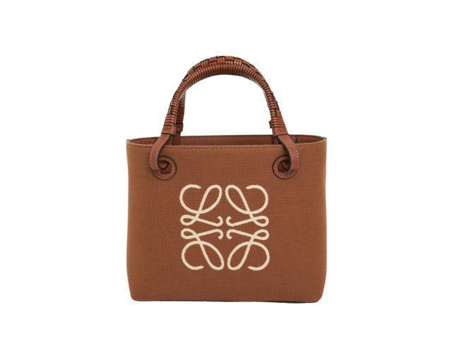 Loewe Loewe Mini Anagram Tote Bag In Jacquard And Calfskin Leather With Gold Hardware Tan - view 1