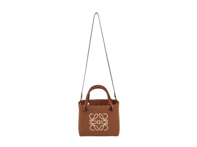 Loewe Loewe Mini Anagram Tote Bag In Jacquard And Calfskin Leather With Gold Hardware Tan - view 3