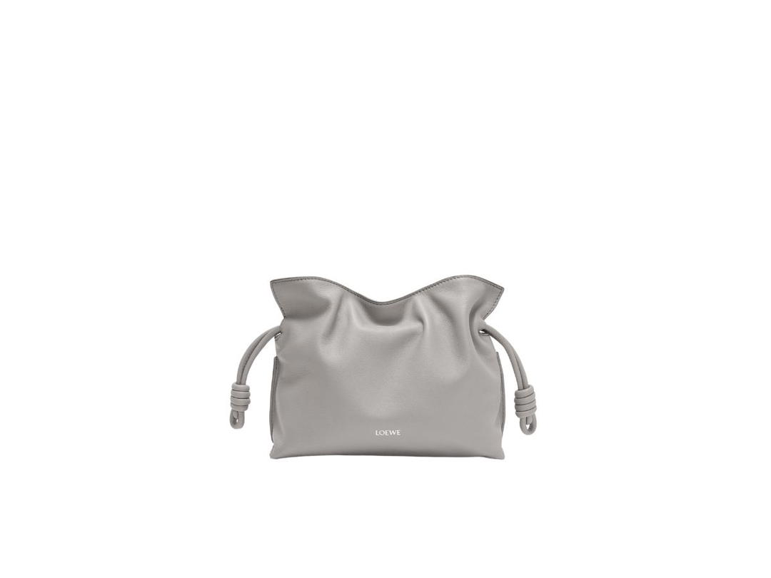 Loewe Loewe Mini Flamenco Clutch In Nappa Calfskin With Silver LOEWE Embossed Pearl Grey