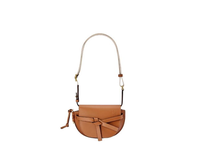 Loewe Loewe Mini Gate Dual Bag In Soft Calfskin And Jacquard Tan - view 3