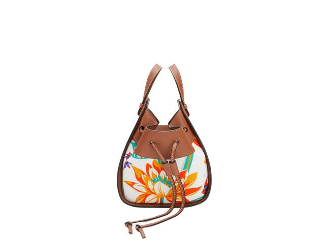 Loewe Loewe Mini Hammock Drawstring In Classic Calfskin And Water Lily Print Canvas Tan - view 3