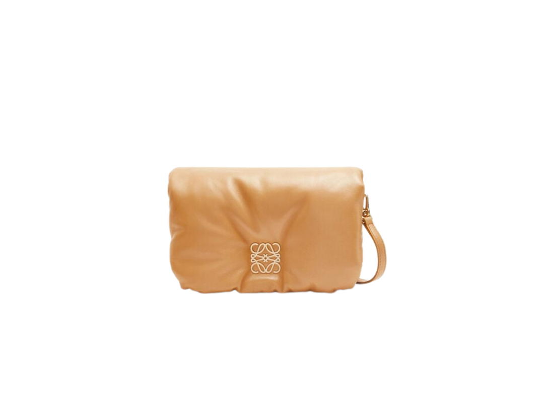 Loewe Loewe Mini Puffer Goya Bag In Shiny Nappa Lambskin With Gold Hardware Camel