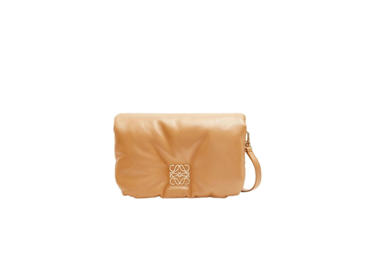 Loewe Loewe Mini Puffer Goya Bag In Shiny Nappa Lambskin With Gold Hardware Camel