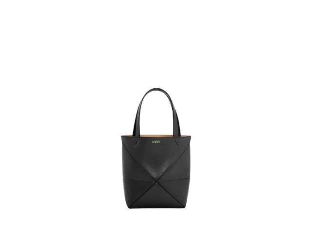 Loewe Loewe Mini Puzzle Fold Tote In Shiny Calfskin With Gold Embossed Black - view 1