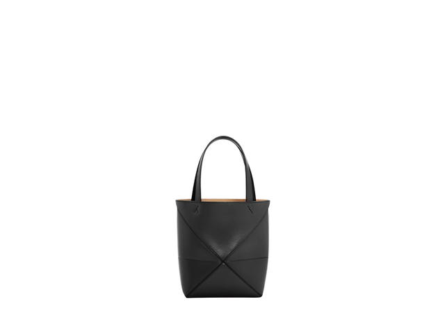 Loewe Loewe Mini Puzzle Fold Tote In Shiny Calfskin With Gold Embossed Black - view 2