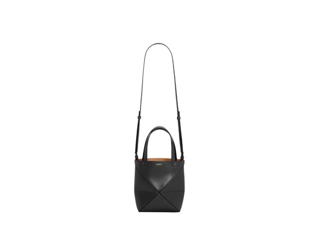 Loewe Loewe Mini Puzzle Fold Tote In Shiny Calfskin With Gold Embossed Black - view 3