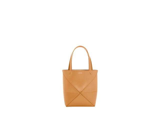 Loewe Loewe Mini Puzzle Fold Tote In Shiny Calfskin With Gold Embossed Warm Desert - view 1